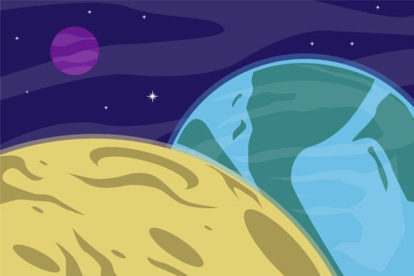 Moon and Earth View Landscape Vector