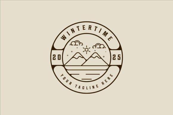 Mountain at Winter Time Logo Line Art