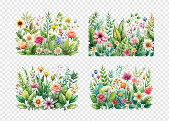 Watercolor Greenery Flower PNG Bundle